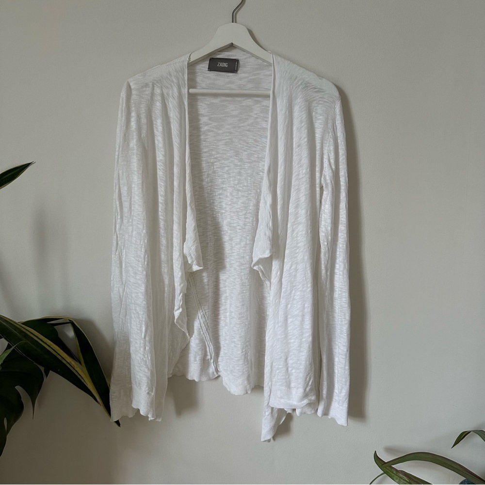 Zadig & Voltaire Daphnee Light Asymmetrical Cotton Cardigan Size S White